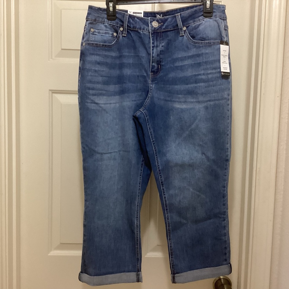 new directions Medium Blue Denim Capris with Rolled Cuffs